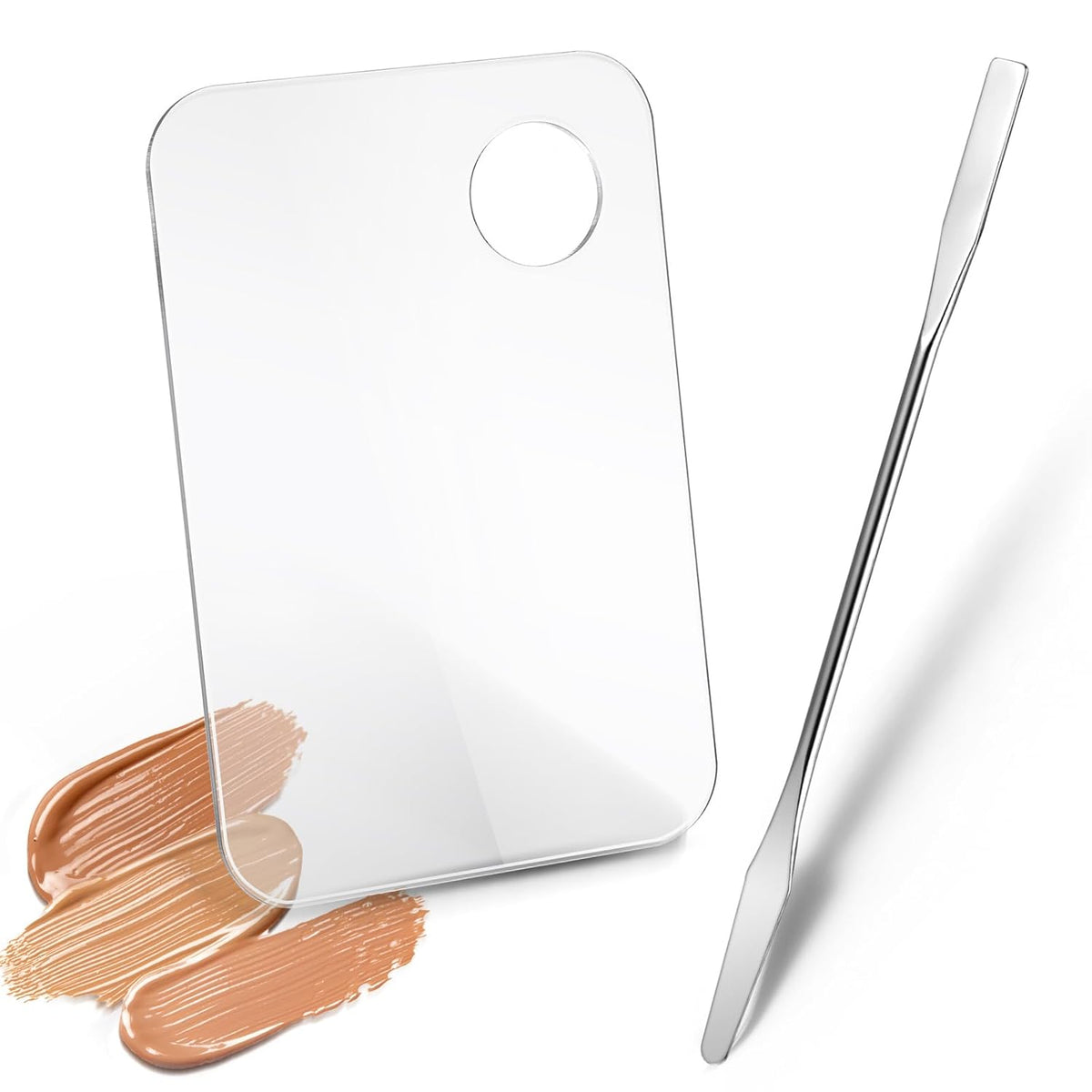 Makeup Palette Tray, Acrylic Foundation Palette with Spatula Tool, Makeup Mixing TrayApply for Foundation Eye Shadow Lipsticks Nail Art Professional Pigment Blending
