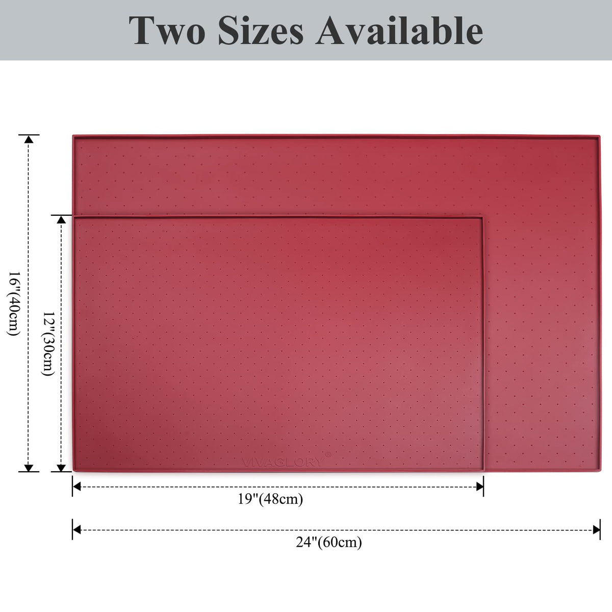 VIVAGLORY Dog Food Mat, Cat Dog Feeding Mat, Waterproof Non-Slip Food Grade Silicone Mat Placemat with Raised Edge, Anti-Messy Pet Bowl Mat for Food and Water, Burgundy, S(19"x12")