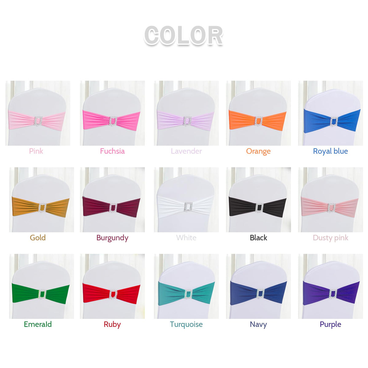 Joccun 30 PCS Spandex Chair Sashes Bows Stretch Chair Cover Band with Buckle Slider Universal Elastic Chair Ties for Wedding Banquet Party Event Decoration (White)