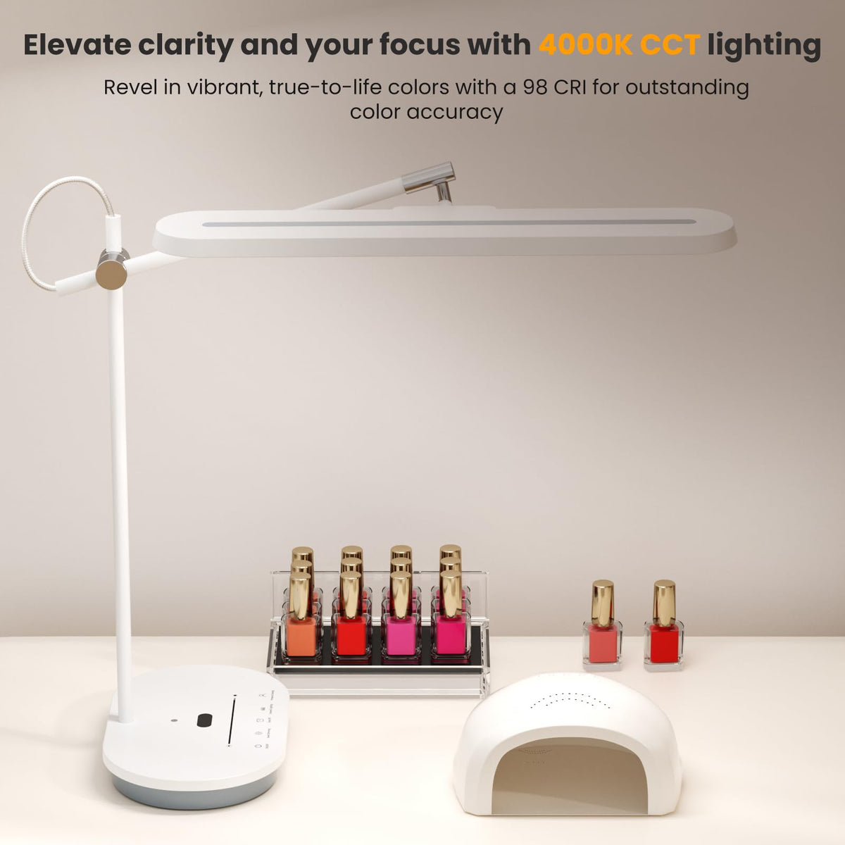 Newkana LED Desk Lamp with CRI 98, Advanced Eye-Caring Bright Desk Light for Crafting, Home Office & Kids Studying, Multi-Angle Adjustable, Dimmable Full Spectrum with Touch & Gesture Control