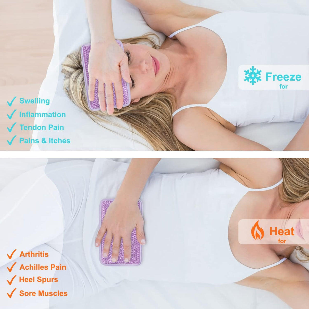 Gel Beads Ice Pack Ice Bag with Strap-Reusable Hot & Cold Pack Compress Therapy for Pain, Swelling,Injuries of Knee, Shoulder, Foot, Back, Ankle, Neck, Hip, Elbow, Wisdom Tooth(1 pcs,Purple)