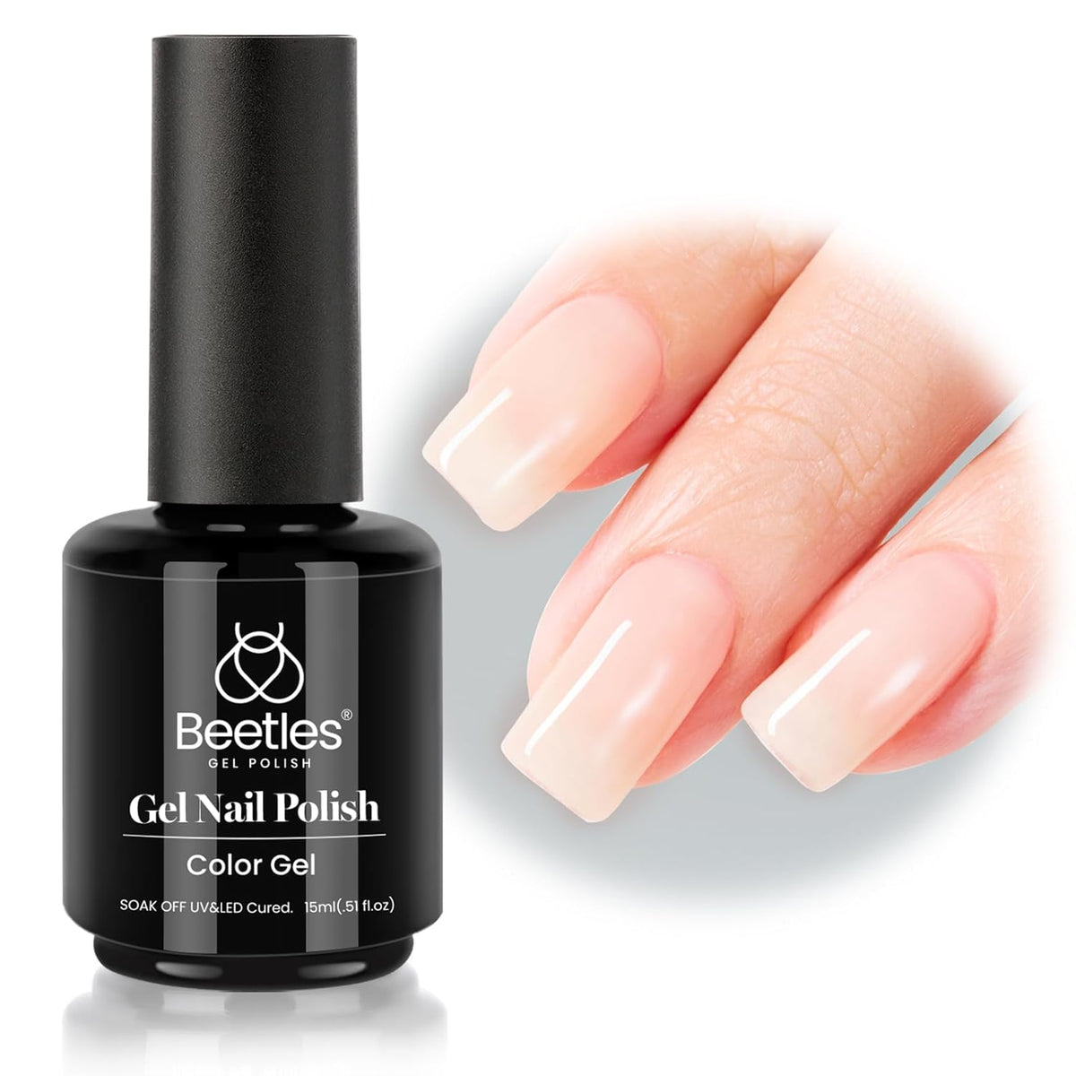 Beetles Nude Gel Polish, 15ml Jelly Neutral Nude Gel Nail Polish Set Translucent Effect Nail Concealer Soak Off UV Spring Summer French Nail Art Design Gift for Women
