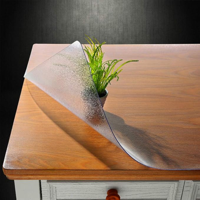 NECAUX Custom Multi-Size 1.5mm Thick Frosted PVC Table Cover Protector - 28 x 60 Inch Plastic Rectangle Vinyl Table Cover PVC Desk Mat for 5 Foot Coffee Table/Countertop