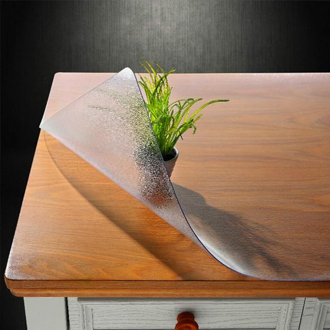 NECAUX Custom 23.6 x 55.2 Inch Frosted Table Cover Protector, 1.5mm Thick Plastic Water Resistent Heavy Duty Desk Mat Non-Slip Tablecloth Protector for Coffee Table, Sofa Table, Media Stand