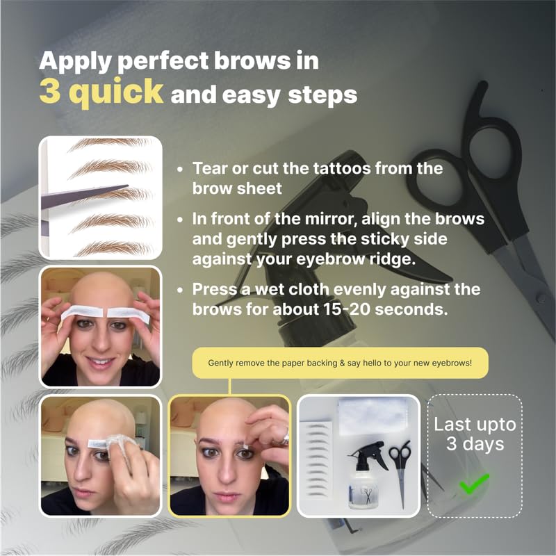 20 Pairs Medium Brown Temporary Eyebrow Tattoos, Waterproof and Smudge-Proof Medium Everyday Style Realistic Eyebrow Stickers for Men & Women, Easy to Apply, Won't Work on Existing Brows