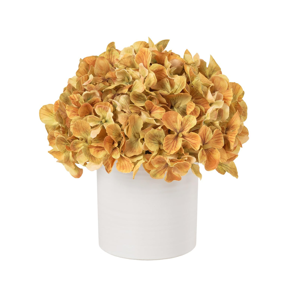 Hydrangea Fake Flowers in Vase, Artificial Flowers with Ceramic Vase Small Faux Potted Floral Arrangements for Bathroom Home Desk Kitchen Counter Vanity Shelf Coffee Table Centerpiece Decor (Orange)