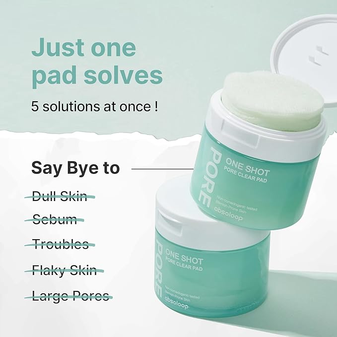One Shot Pore Clear Pad, Clinically Proven Pore Care Toner Pad, Pore Fraxional Complex, Sebum Control & Exfoliation, pH 5.0 Hypoallergenic, 4.9 fl.oz (60 pads)