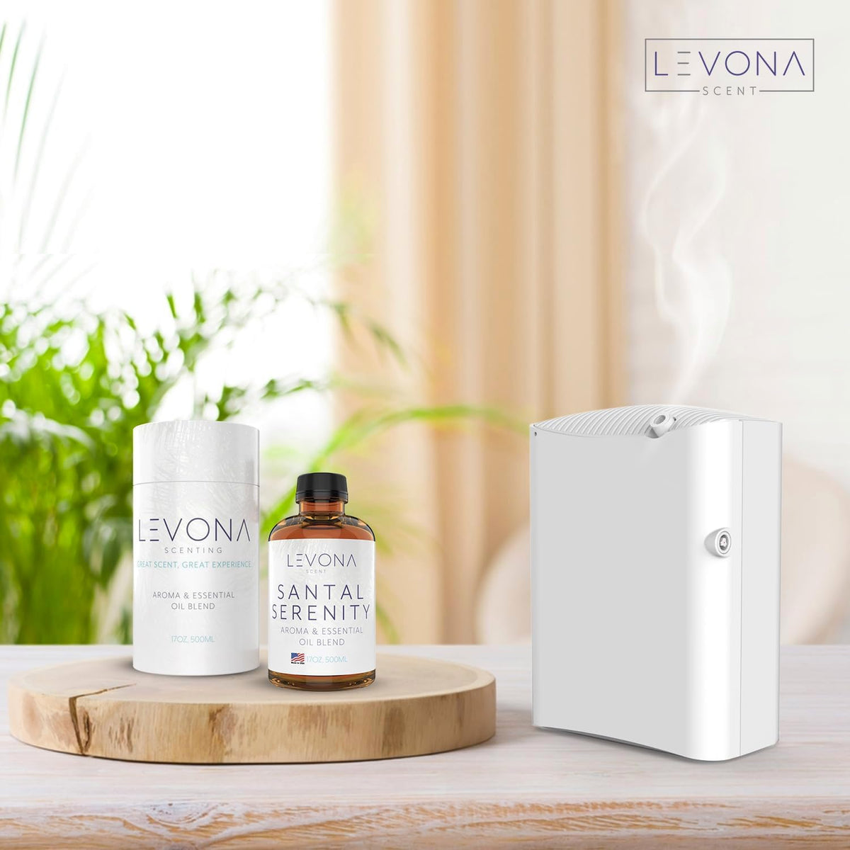 Levona Scent Santal Serenity Essential Oil: Notes of Sandalwood, Papyrus & Amber - aromatherapy oils for hotel, home and office - Fragrance oil for diffusers & Humidifiers - Home Luxury Scents -500 Ml