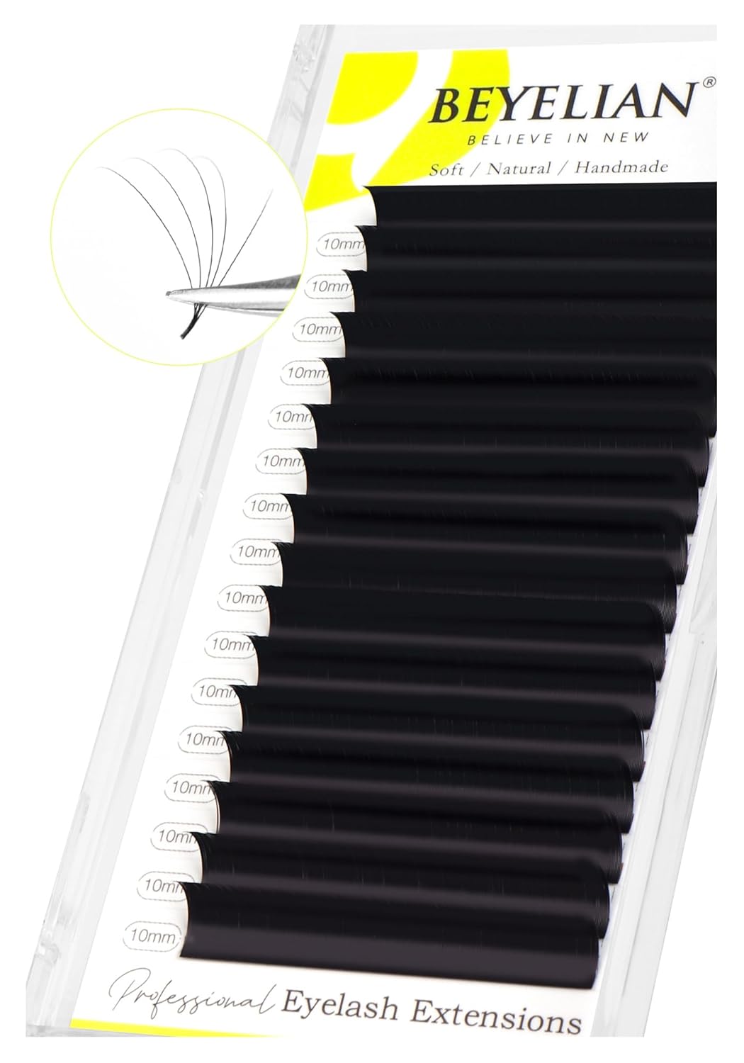 BEYELIAN Eyelash Extension 0.05 D Curl 10mm Tray Easy Fan Lash Extensions Volume Lashes Professional Use Natural Matte Black Professional Salon Use (0.05 D 10mm)