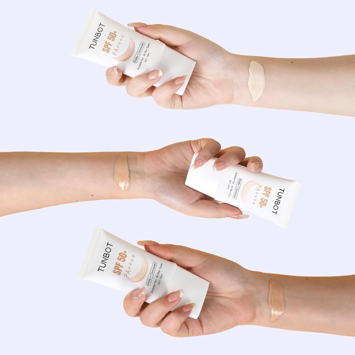 TUNBOT Liquid Makeup Foundation with SPF 50, Makeup to Cover Facial Imperfections, Unscented Foundation for All Skin Types (30ml)