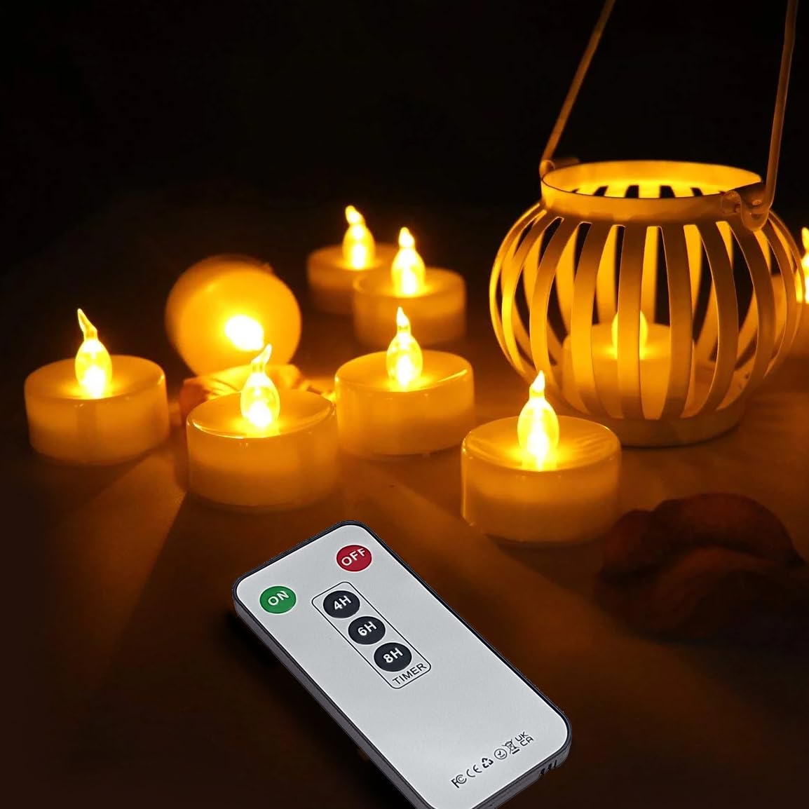 Paichi Tea Lights Candles Battery Operated with Remote Control, 12Pcs Flickering Flameless Candle with Timer, Long Lasting 400+Hours Led Electric Candle for Home Decor, Wedding, Party (WarmYellow)