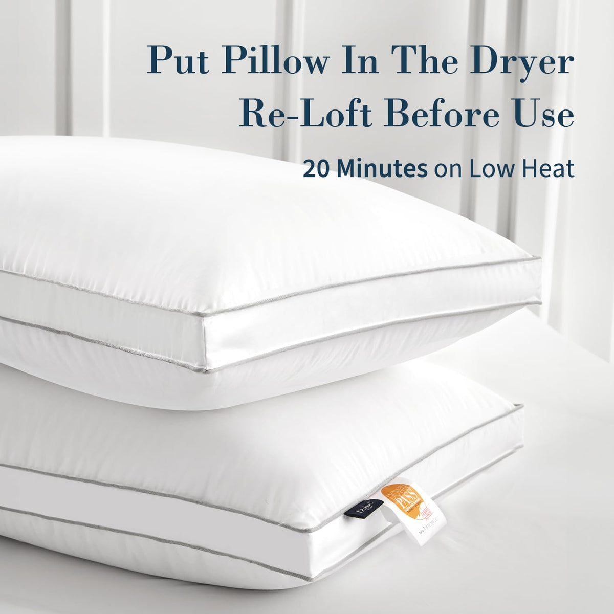 Globon Luxury Feather Down Pillow King Size,Medium Firm Gusseted Bed Pillows for Sleeping, Hotel Collection Fluffy Pillow, 18"X34", Pack of 1