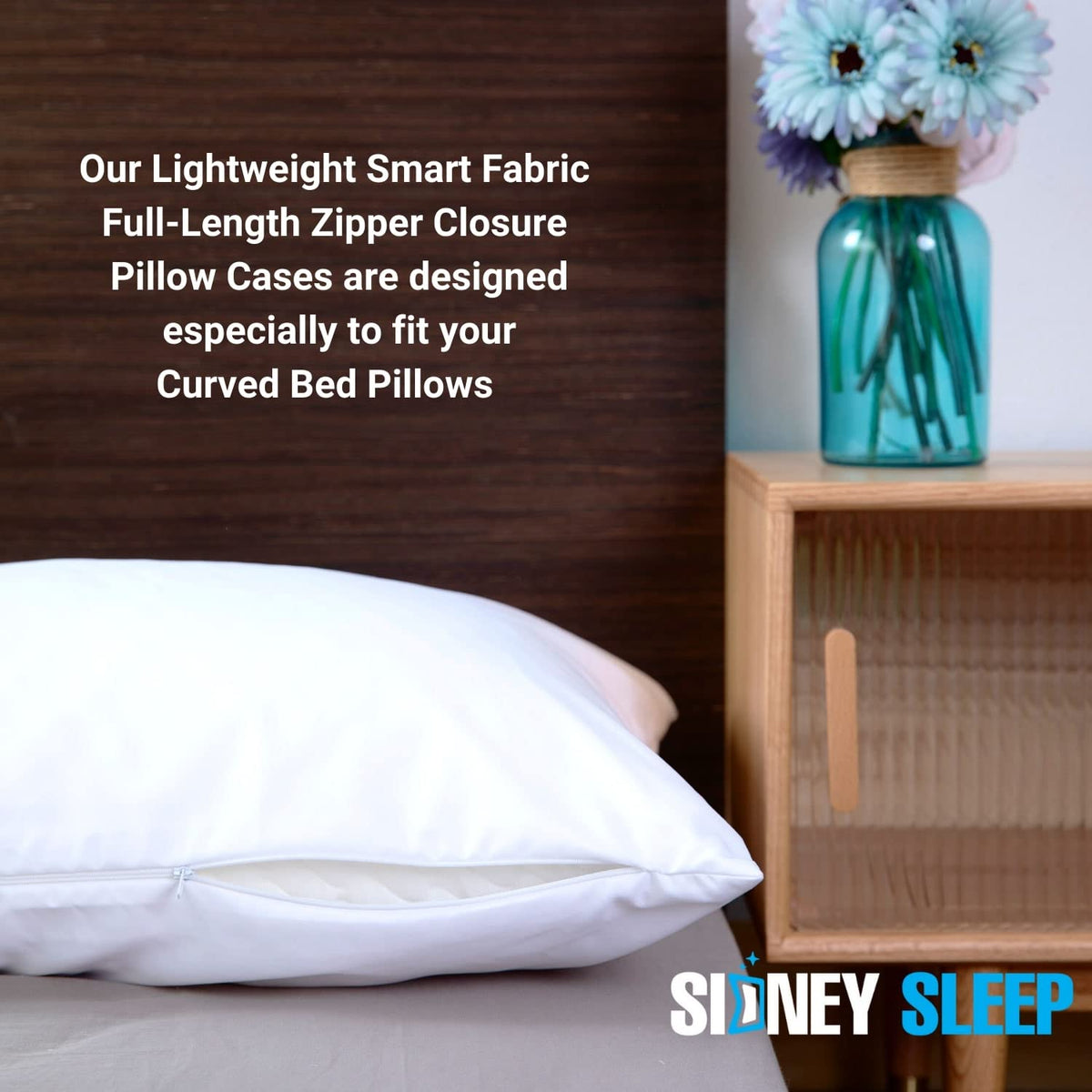 Sidney Sleep Curved Pillow Covers - Full Length Zipper Closure - Premium Soft Brushed Microfiber - Fade and Shrink Resistant - 20 x 30 Inches - Fits Curved Side Sleeping Pillows (Queen, Grey)