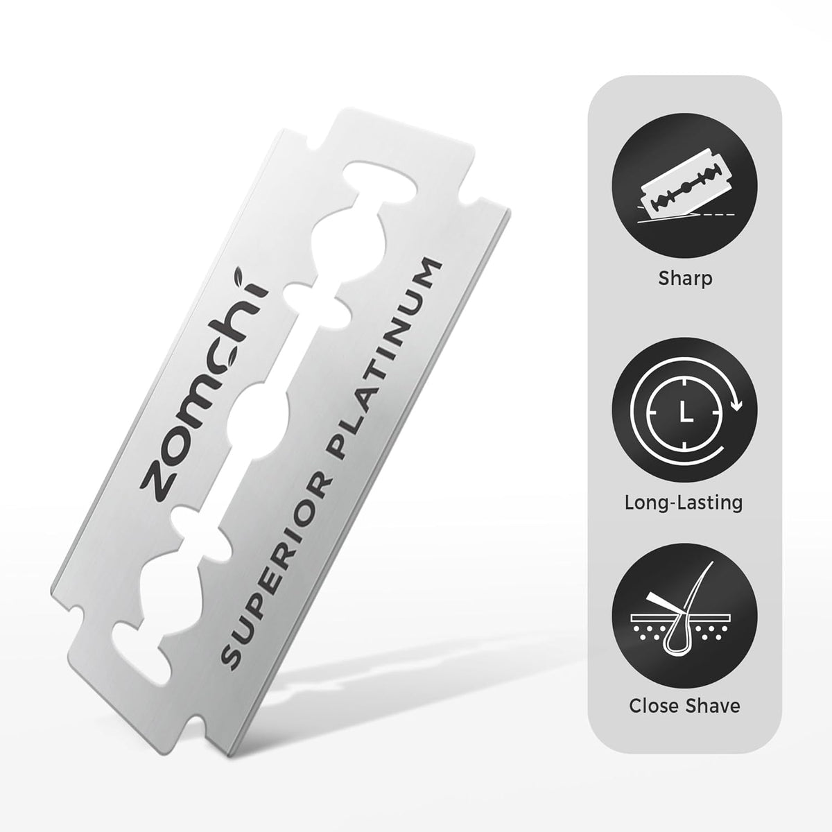 Zomchi Double Edge Razor Blades, 60 Counts Safety Razor Blades for Shaving, Platinum Stainless Steel Shaving Blades for Men and Women, Fits All Standard Double Edge Razors