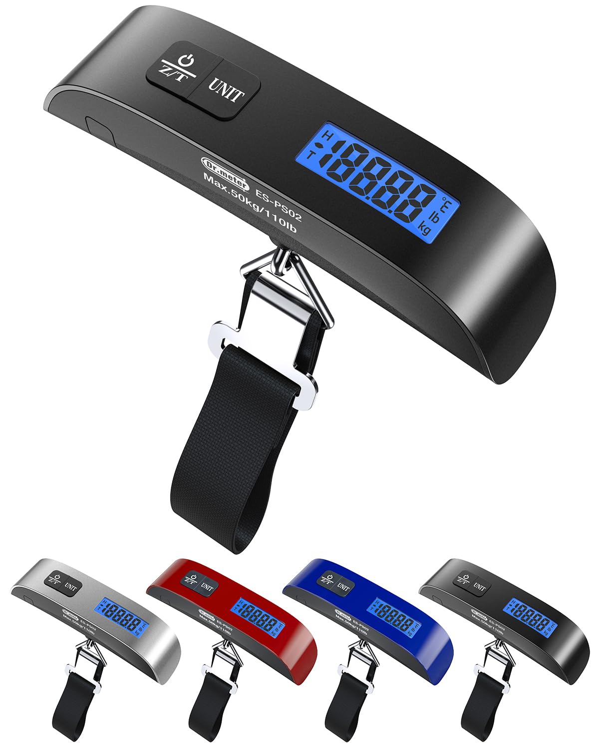 Dr.meter Luggage Scale, Travel Essentials, Digital Backlight LCD Display Handheld Suitcase Scales for Travel Accessories with Rubber Paint, Temperature Sensor 110 Pounds, Battery Included, Black