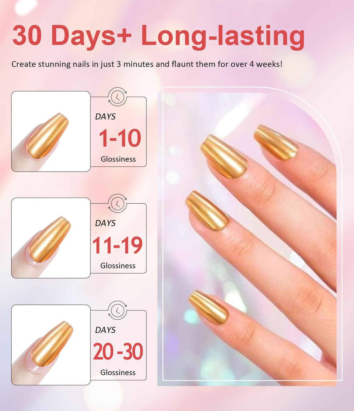 Gold Chrome Nail Powder BISHENGYF -【Magic Mirror Effect】 Pearl Chrome Nail Powder White Clear Aurora Mermaid Iridescent Silver Nail Chrome Powder Pigment Glitter Dust for Manicure Decroation DIY