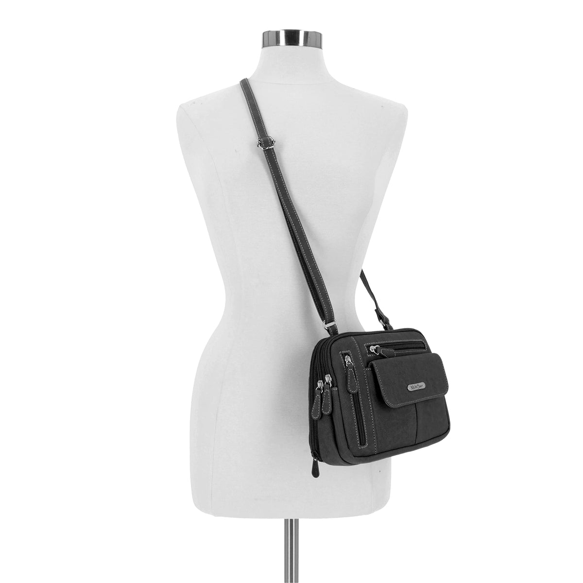 MultiSac Zippy Triple Compartment Crossbody Bag, Black