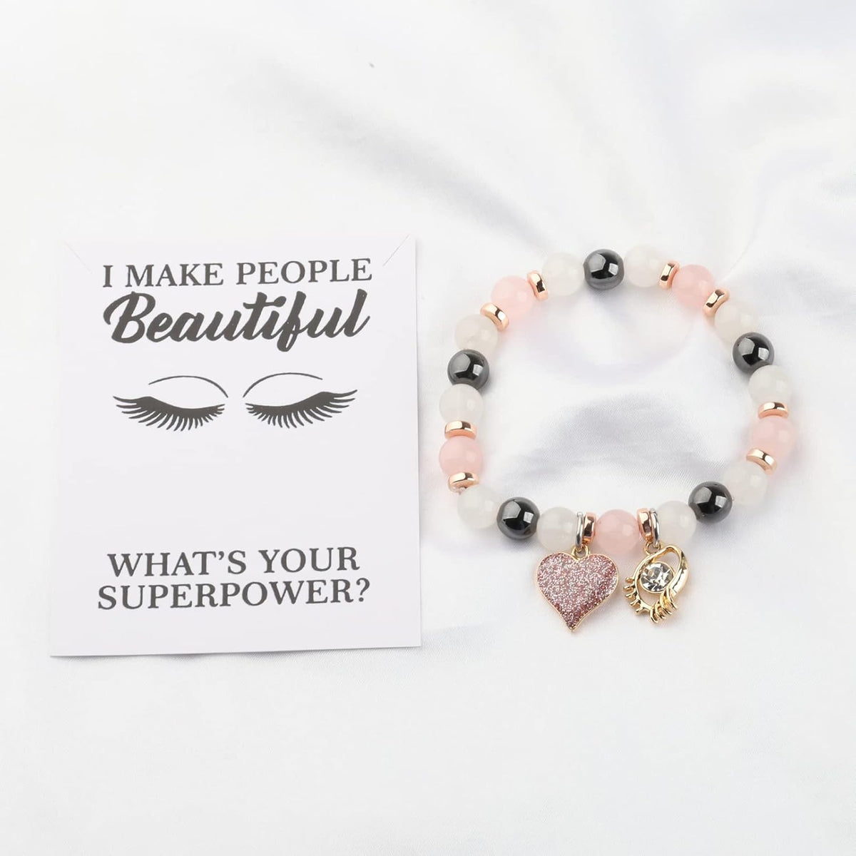 WSNANG Lashes Artist Gift Eyelashes Artist Gift Estheticians Gift I Make People Beautiful Message Card Bracelett
