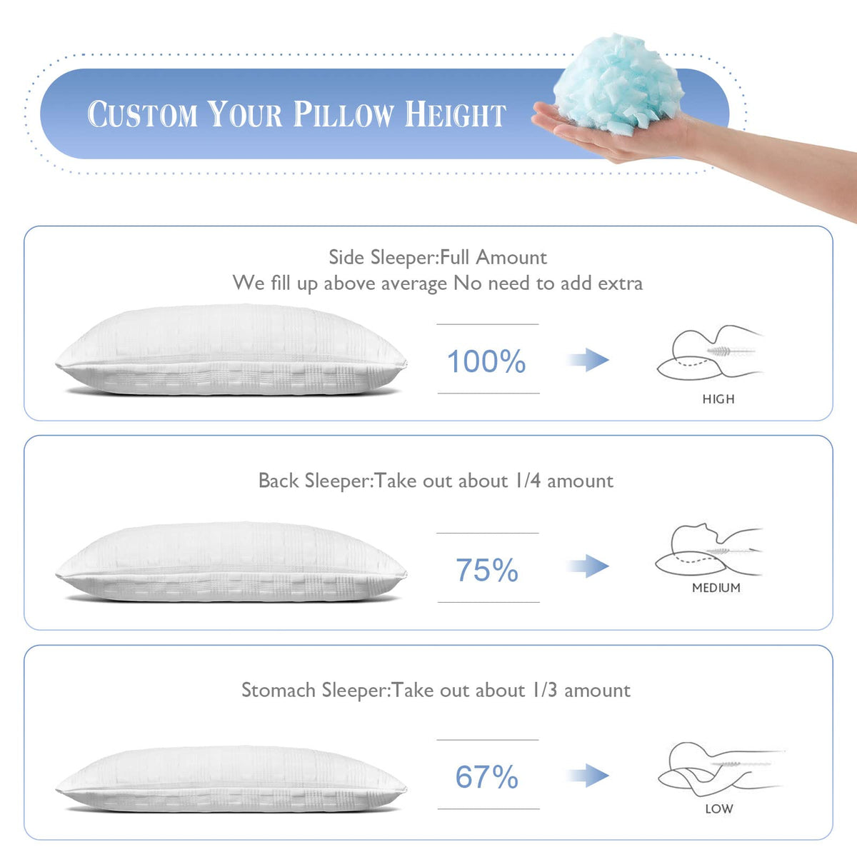 Meoflaw Cooling Pillows for Sleeping Queen Size Set of 2,Shredded Memory Foam Bed Pillow with Pillow Case-Double Sided Material,Adjustable Loft Queen Pillow for Side & Back Sleeper-Medium Firm