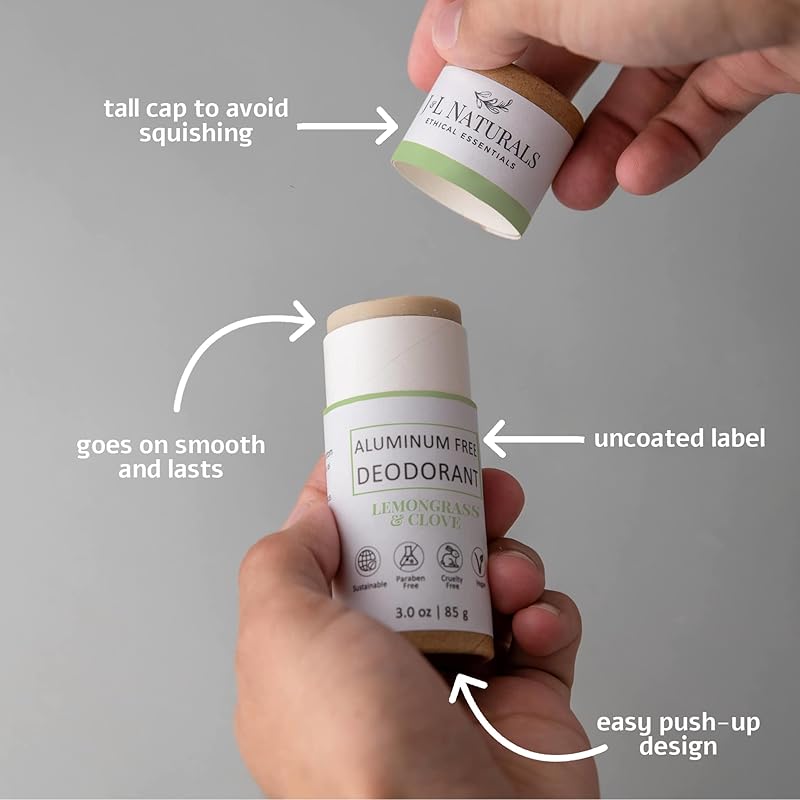 J&L Naturals Aluminum Free Deodorant for Men & Women | 100% Natural Ingredients With Coconut Oil, Shea Butter, & Essential Oils | Sustainable, Eco-Friendly (Lemongrass & Clove, 3.0 Oz (Pack of 4))