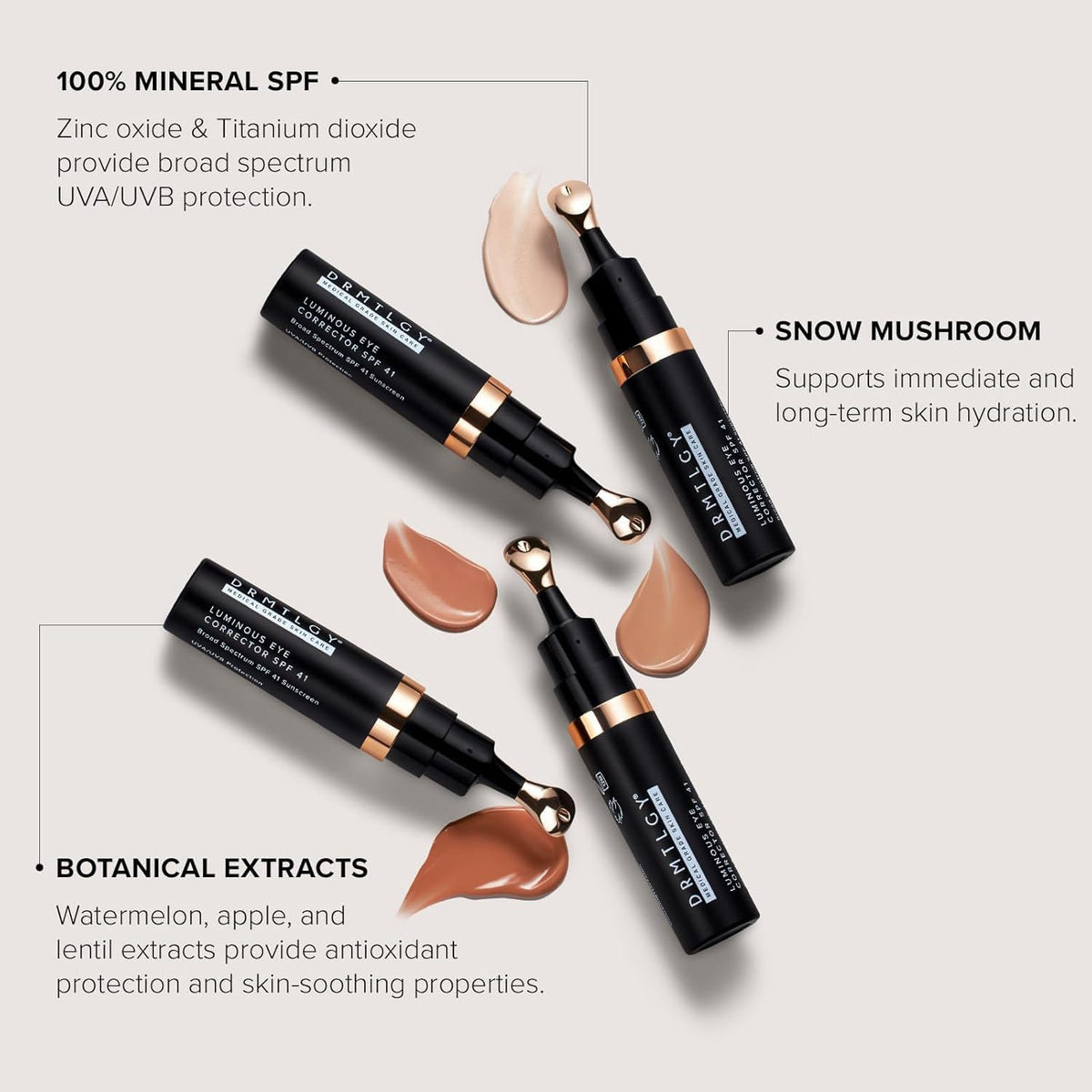DRMTLGY Luminous Tinted Under Eye Cream Color Corrector SPF 41 for Dark Circles, Anti-Aging, Hydrating Eye Serum with Peach Undertone, Fair