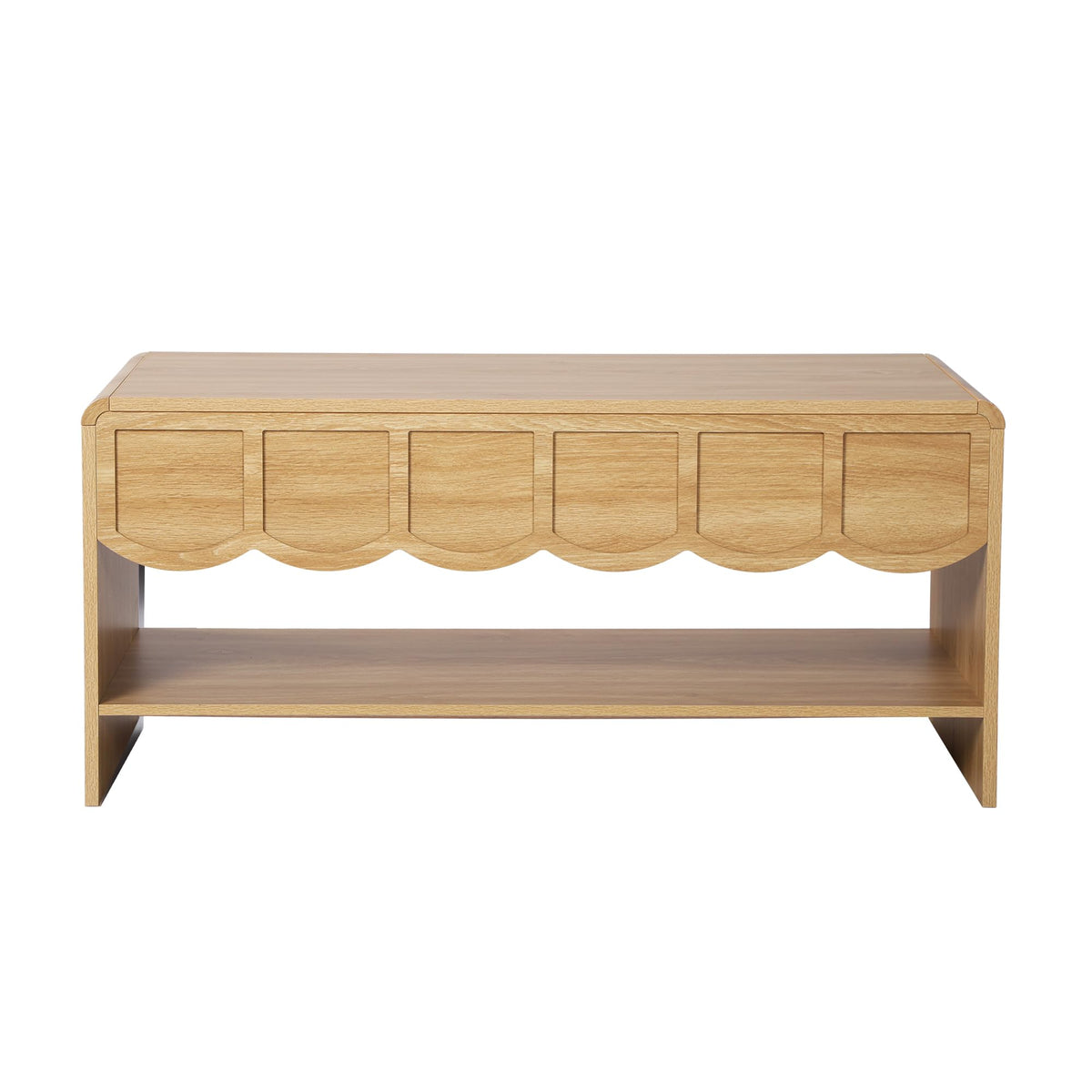 Lift Top Coffee Table with Hidden Compartment, 2 Tier Wooden Center Table with Wave Panel, Modern Lift Tabletop for Home Living Room Office, Natural