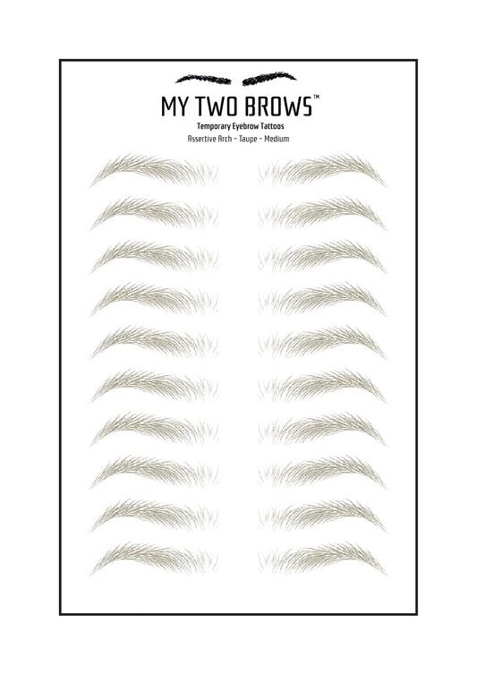 (10 pairs) Taupe Temporary Eyebrow Tattoo - Medium Size - Waterproof & Smudgeproof - Assertive Arch Style Eyebrow Stickers - Sheet Lasts up to 30 Days - Won't Work on Existing Brows