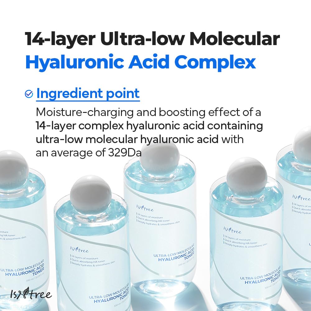 ISNTREE Ultra-Low Molecular Hyaluronic Acid Toner 300ml, 10.14 fl.oz | Korean Skincare | Quick Absorbing | Deep Hydration & Skin Smoothing | Vegan & Fragrance-Free