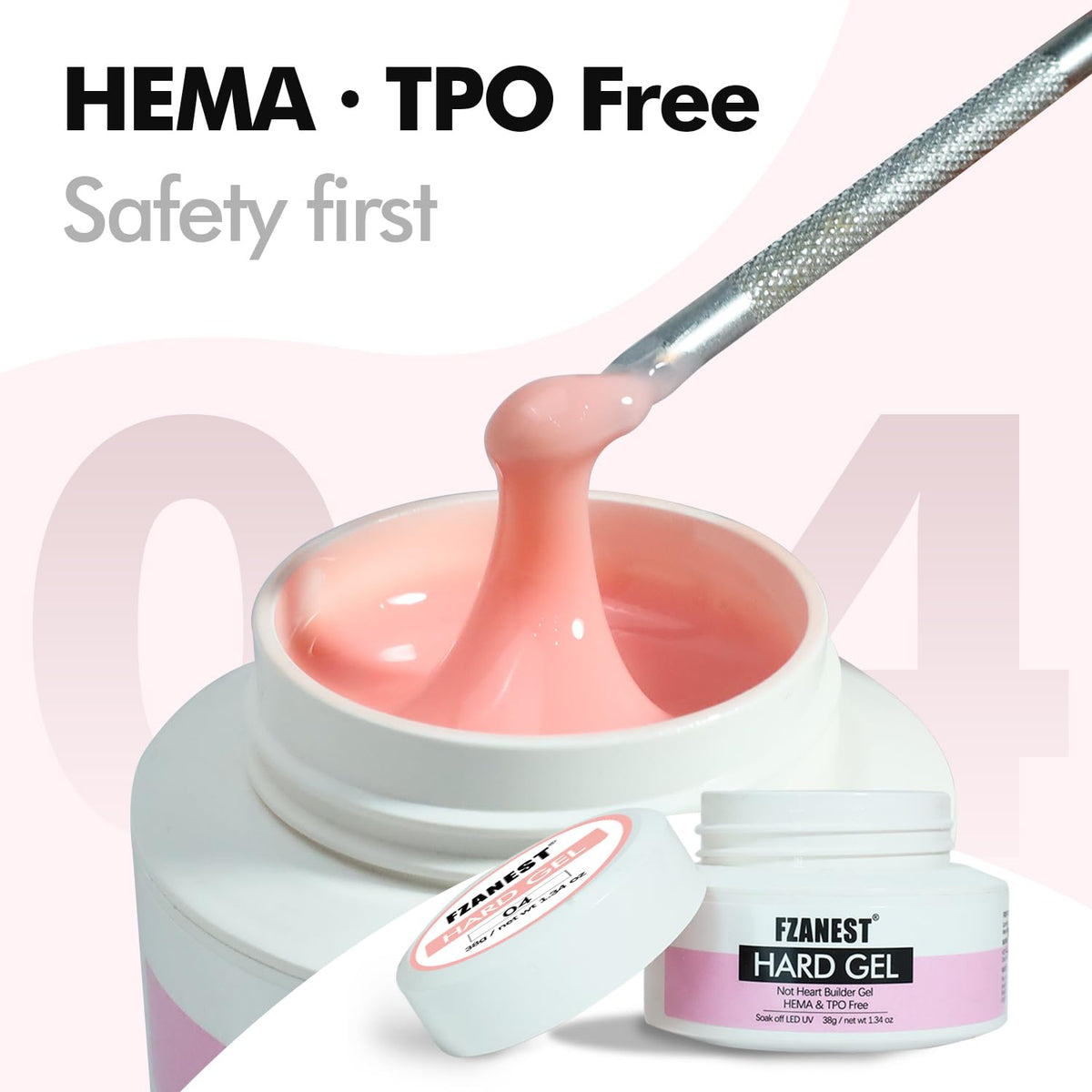 FZANEST Heat-Free Builder Hard Gel Hema-Free Nude Pink Nail Strengthening Extension Sculpting Color UV Gel for Nails #03