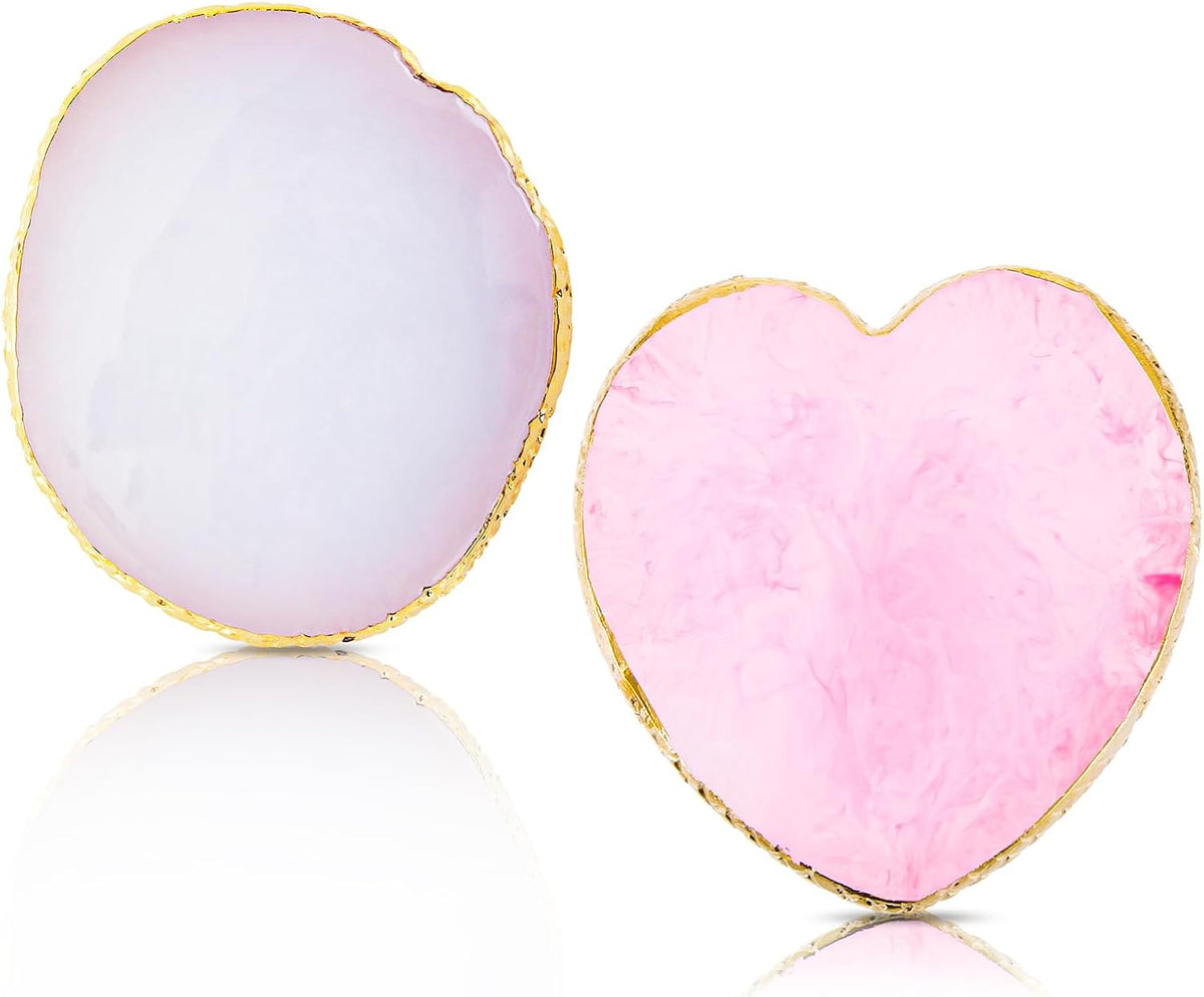 2pcs Heart-Shaped Resin Nail Art Palette, Gold Edge Round Makeup Mixing Palette, Nail Polish Plate, Nail Art Display Board Makeup Plate Cosmetic Mixing Tools