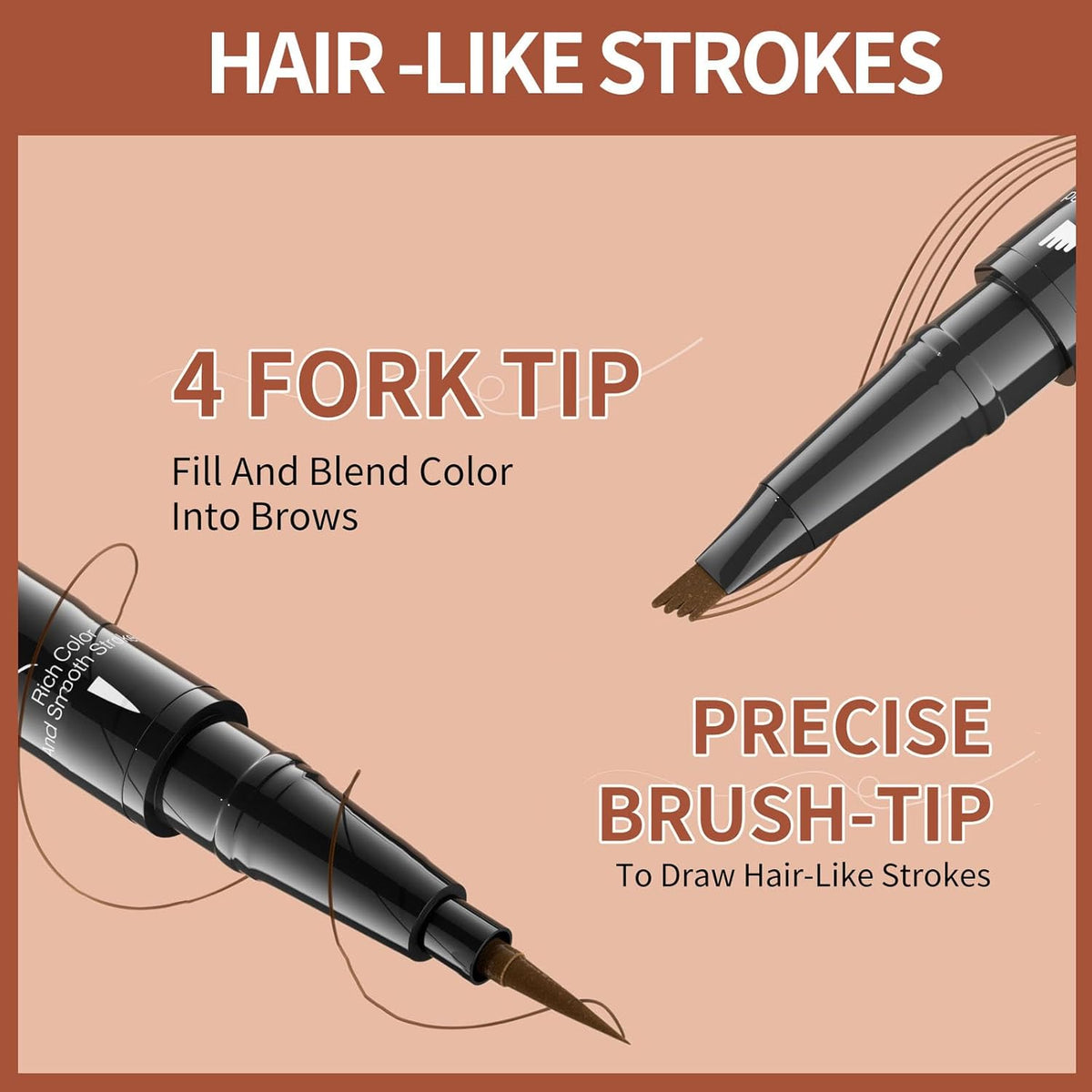 4-Fork Tip Microblading Eyebrow Pen - 2-in-1 Waterproof Eyebrow Pencil, Long-Lasting Natural Hair-Like Brows, Smudge-Proof & Easy to Use (03#Grey)