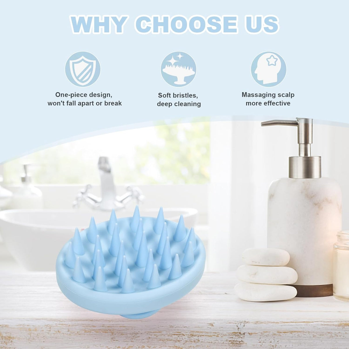 Silicone Scalp Massager, Scalp Scrubber for Hair Growth with Soft Bristles, Scalp Exfoliator Brush Dandruff Removal Shampoo Brush for Wet Dry Scalp Care (Light Blue)