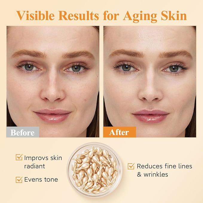 HKH Vitamin C Super Serum for Face - Anti Aging Vitamin E Facial Serum Capsules with Niacinamide, Vit C Serum Oil for Women, Even Skin Tone, Reduce Wrinkles, Moisturise, Travel Friendly (76 Capsules)