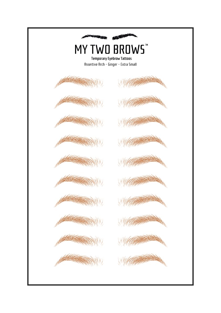 (10 pairs) Ginger Temporary Eyebrow Tattoo - Extra Small Size - Waterproof & Smudgeproof - Assertive Arch Style Eyebrow Stickers - Sheet Lasts up to 30 Days - Won't Work on Existing Brows