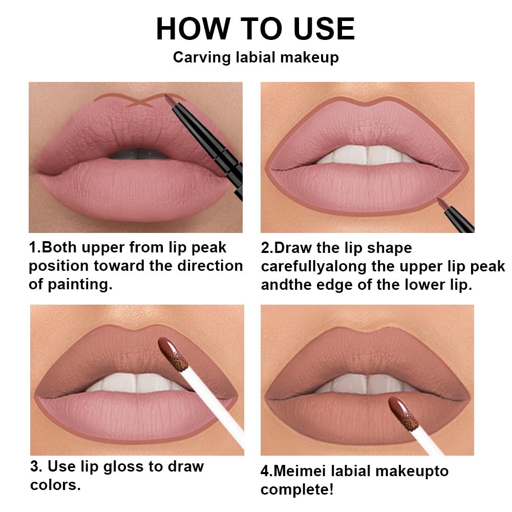 evpct 3Pcs Pale Neutral True Nude Matte Lip Liner & Liquid Lipstick Stain Makeup Set for Women, Lip Liner Stain Long Lasting Waterproof Smudge Proof, Cruelty Free Lip Makeup 24 hours originales labios