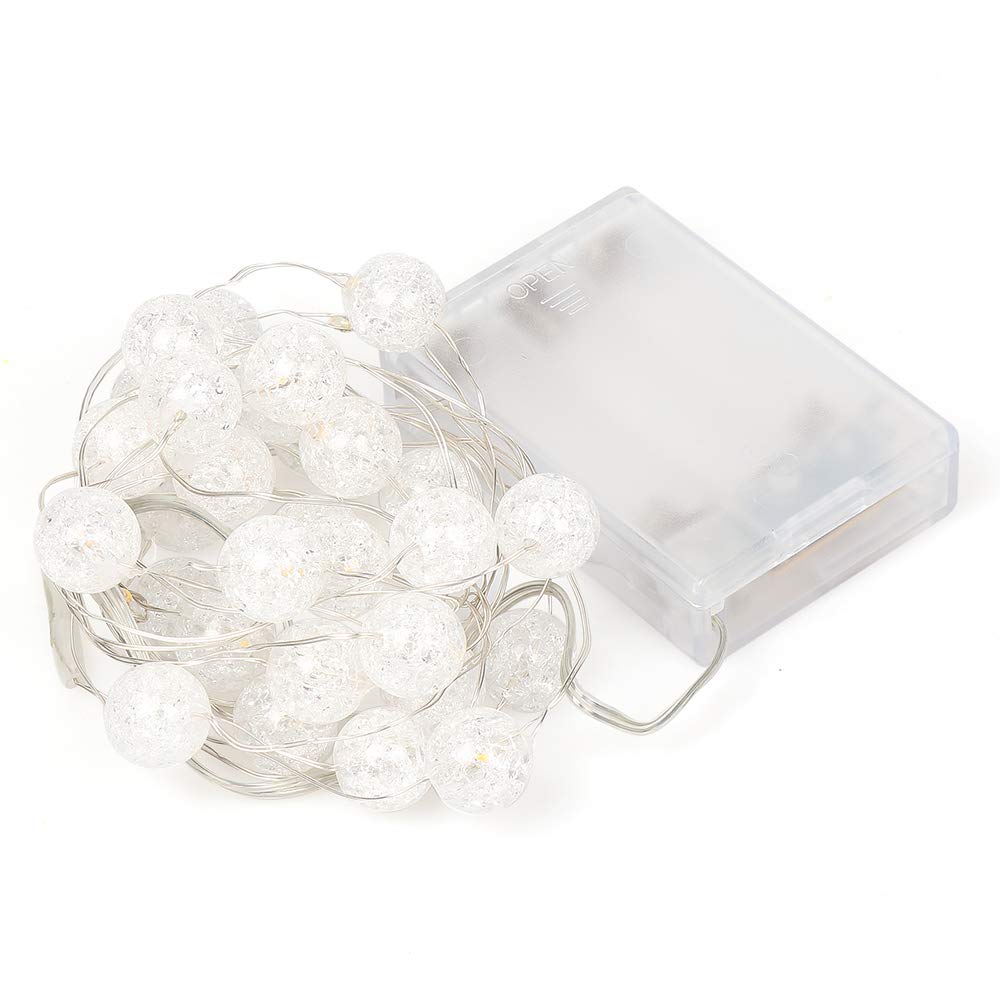 HuTools Globe String Lights for Bedroom, Decorative Christmas Lights, Crystal Crackle Ball Lights 10Ft 30 LED Soft White Battery Operated Fairy Lights Perfect for Valentine's Day Decor