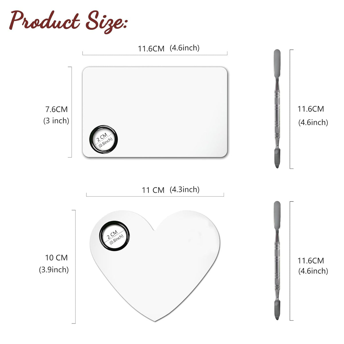 2Pcs Cosmetic Makeup Palette, Premium Stainless Steel Metal Makeup Mixing Palette with Spatula, Makeup Mixing Tray for Mixing Foundation/Eye Shadow/Mascara/Nail Polish/Pigment/Nail Art