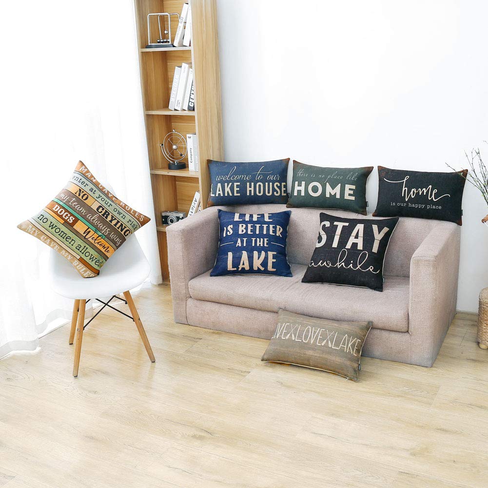 TRENDIN Farmhouse Pillow Covers 20x12 Inch Rusted Black Home is Our Happy Place Quotes Farmhouse Decor Housewarming Gifts Rectangular Decorative Cushion Cover PL571TR
