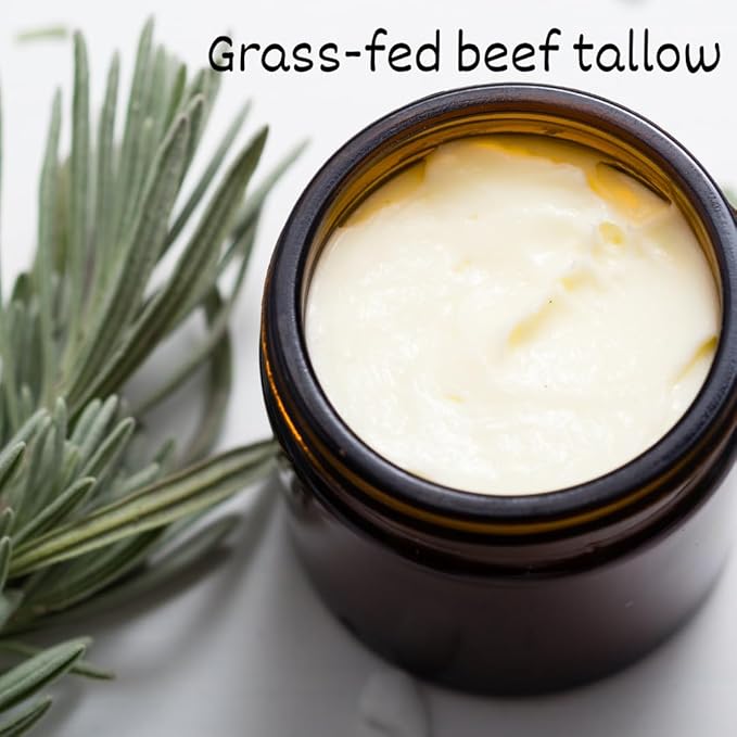 Beef Tallow Face Moisturizer - Grass Fed Beef Tallow for Skin Care- HandmadeTallow face Cream-Sensitive & Dry Skin, Eczema, Psoriasis, sunburn (UNSCENTED)