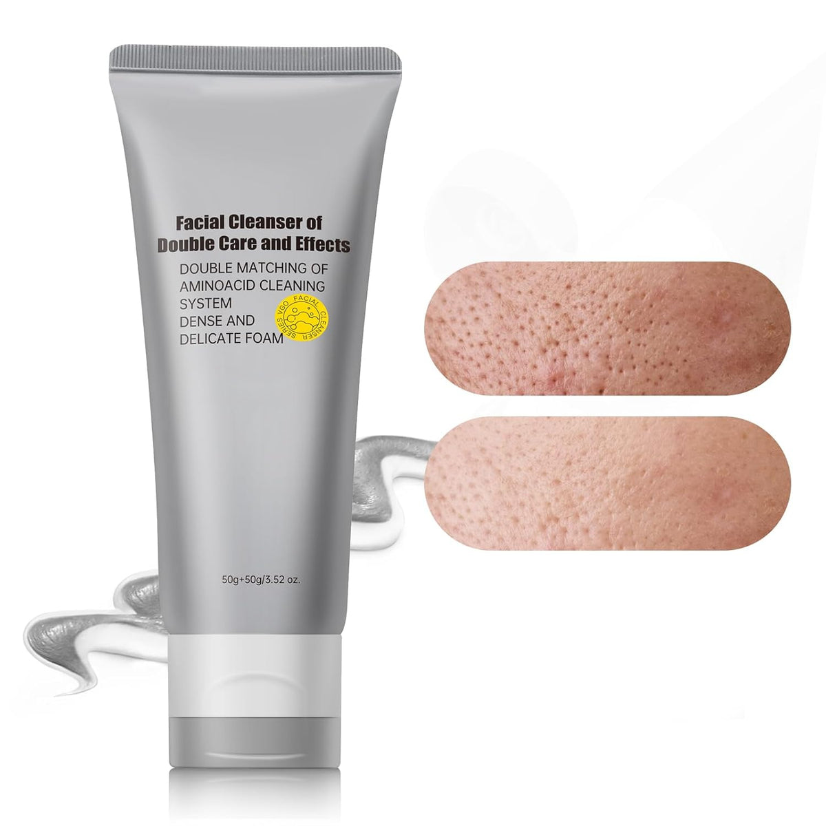 Gentle Exfoliating Face Wash for Deep Pore Cleanser and Blackhead Removal, Facial Cleanser for Oily Skin & Sensitive Skin, Double Cleansing Daily Facial Wash with Hyaluronic Acid + Glycerin, 3.52 Oz