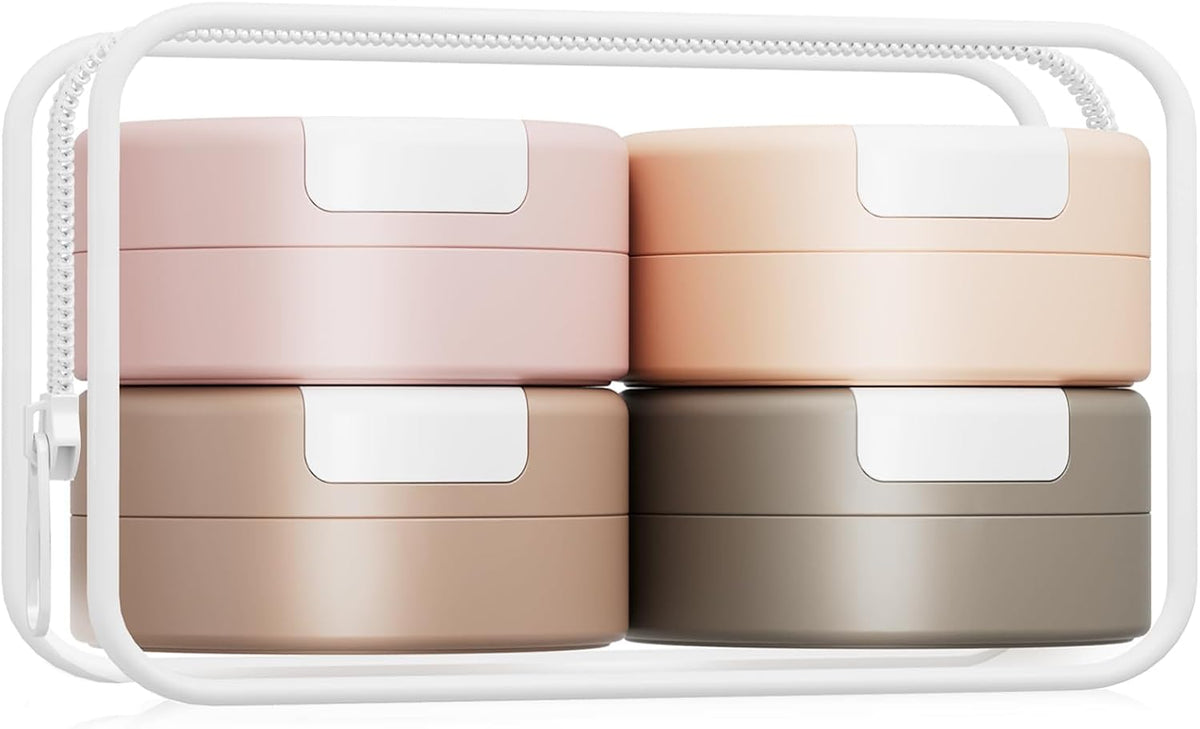 Gemice Travel Containers for Toiletries, Magnetic Travel Containers, TSA Approved Cream Jars with Toiletry Bag, Leak-proof Small 1oz Capsules Set with Multiple Labels for Organization (4 Pack)