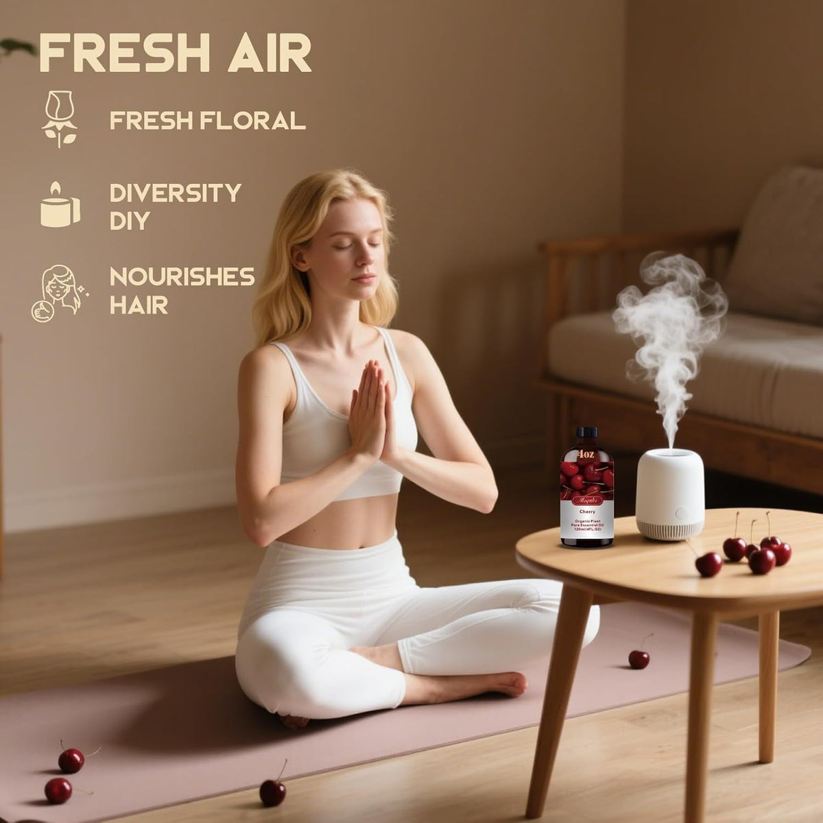 Cherry Essential Oil, Roll-on Cherry Oil Sets (4 Fl Oz + 0.33 Fl Oz) - 100% Natural, Diffuser, Massage, Yoga, DIY Soap and Candle Making - Home Fragrance, Fragrance Oils, Gifts, Spa Care