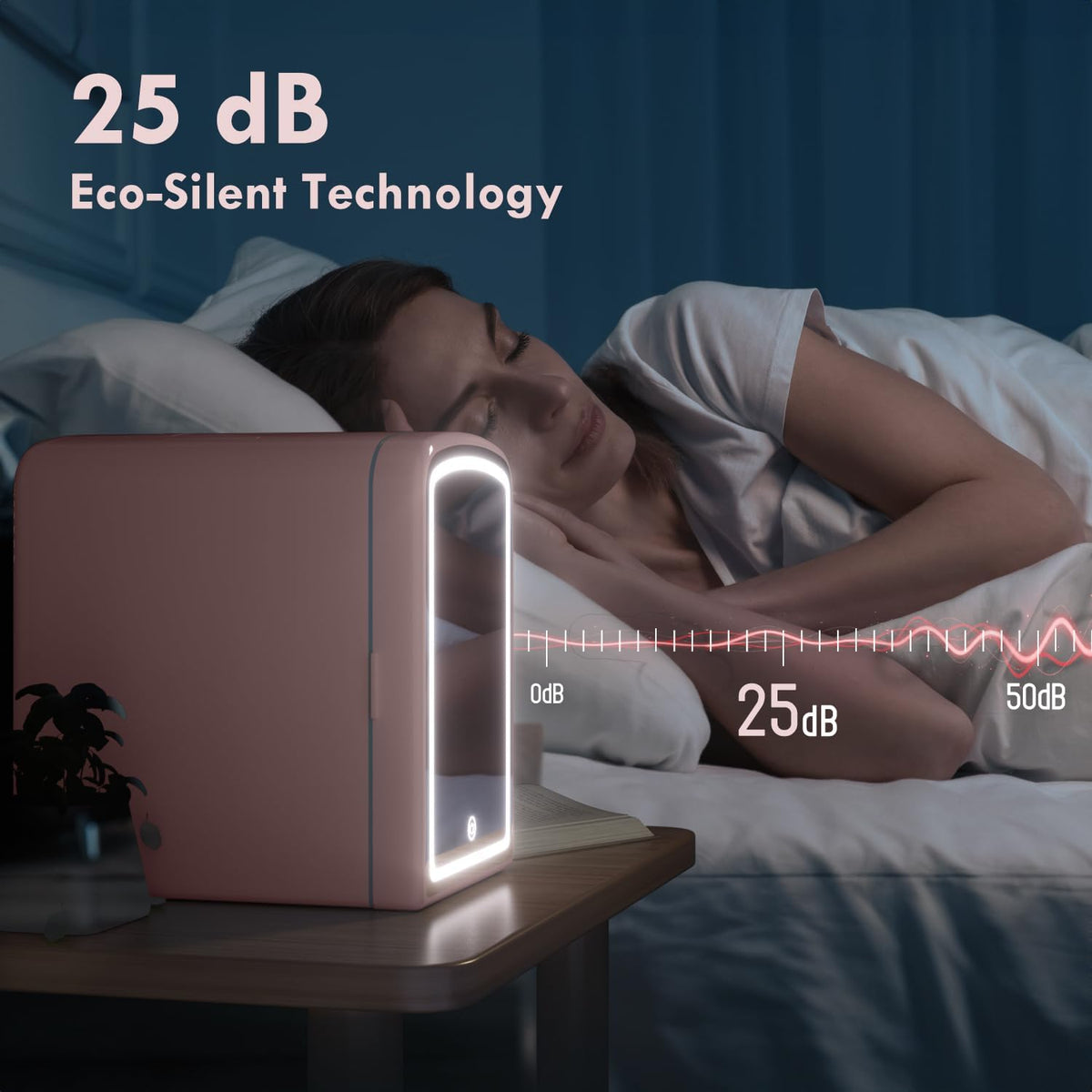 Mini Fridge for Skin Care, 4 Liter Portable Small Fridge with Dimmable LED Mirror, Hot or Cold Personal Beauty Refrigerator for Bedroom, Office, Car, Makeup(Pink)
