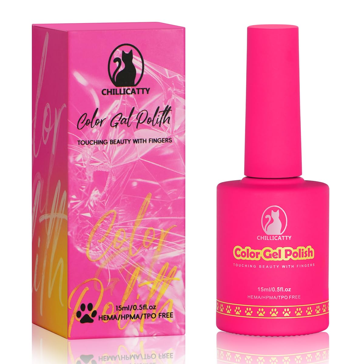 Reflective Glitter Gel Nail Polish, HEMA HPMA TPO Free, Gold Flash Diamond Shimmer, Need UV Lamp Long Lasting Salon Perfect Gel Nail 15ML for Women (Dia-001)