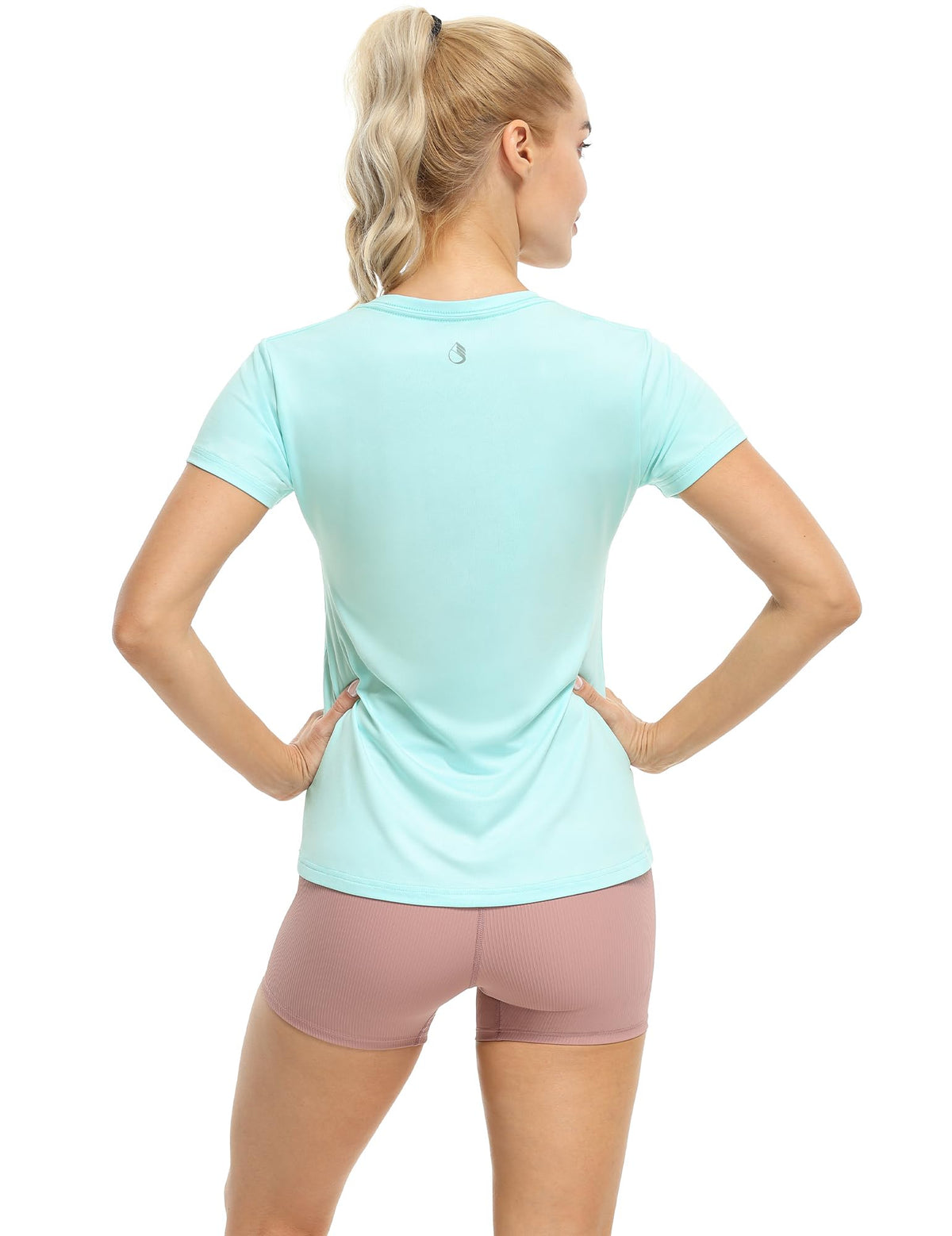 icyzone Workout Shirts Yoga Tops Activewear V-Neck T-Shirts for Women Running Fitness Sports Short Sleeve Tees (Dark Grey/True Navy/Aqua, S)