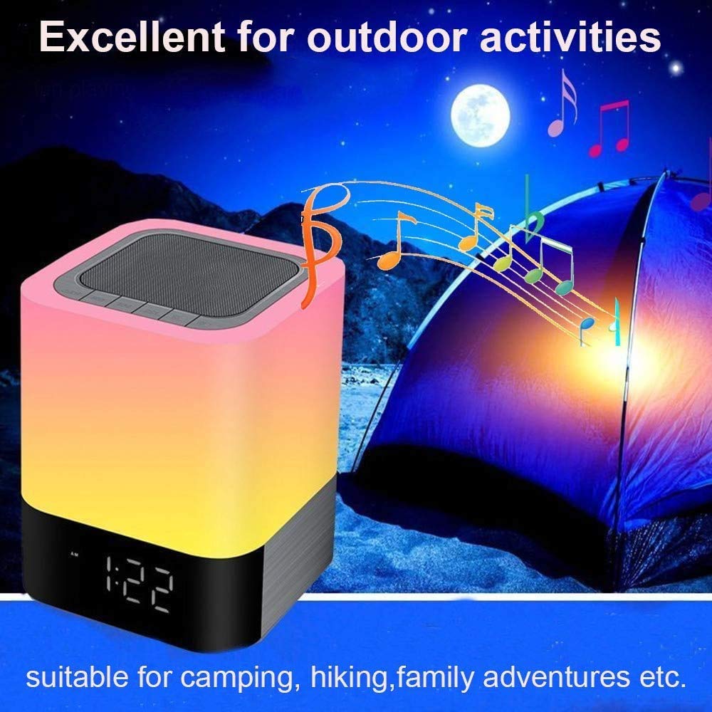 Gallstep Night Lights Bluetooth Speaker, Alarm Clock Touch Sensor Dimmable Multi-Color Changing Bedside Lamp, MP3 Player, Wireless