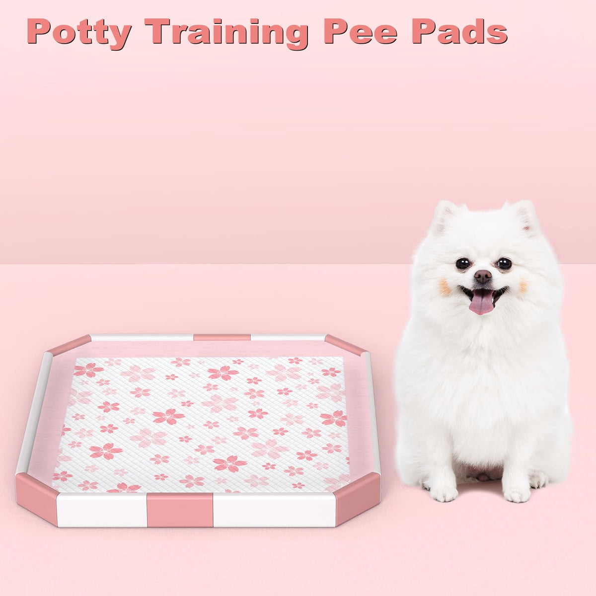 MIZOK Puppy Pads 22"x 22" with Leak-Proof Quick-Dry Design Pee Pads for Dogs Potty Training, 6-Layer Standard Absorbency Dog Pee Pads Regular Size, Pink Cherry Blossom Pattern (50 Counts)