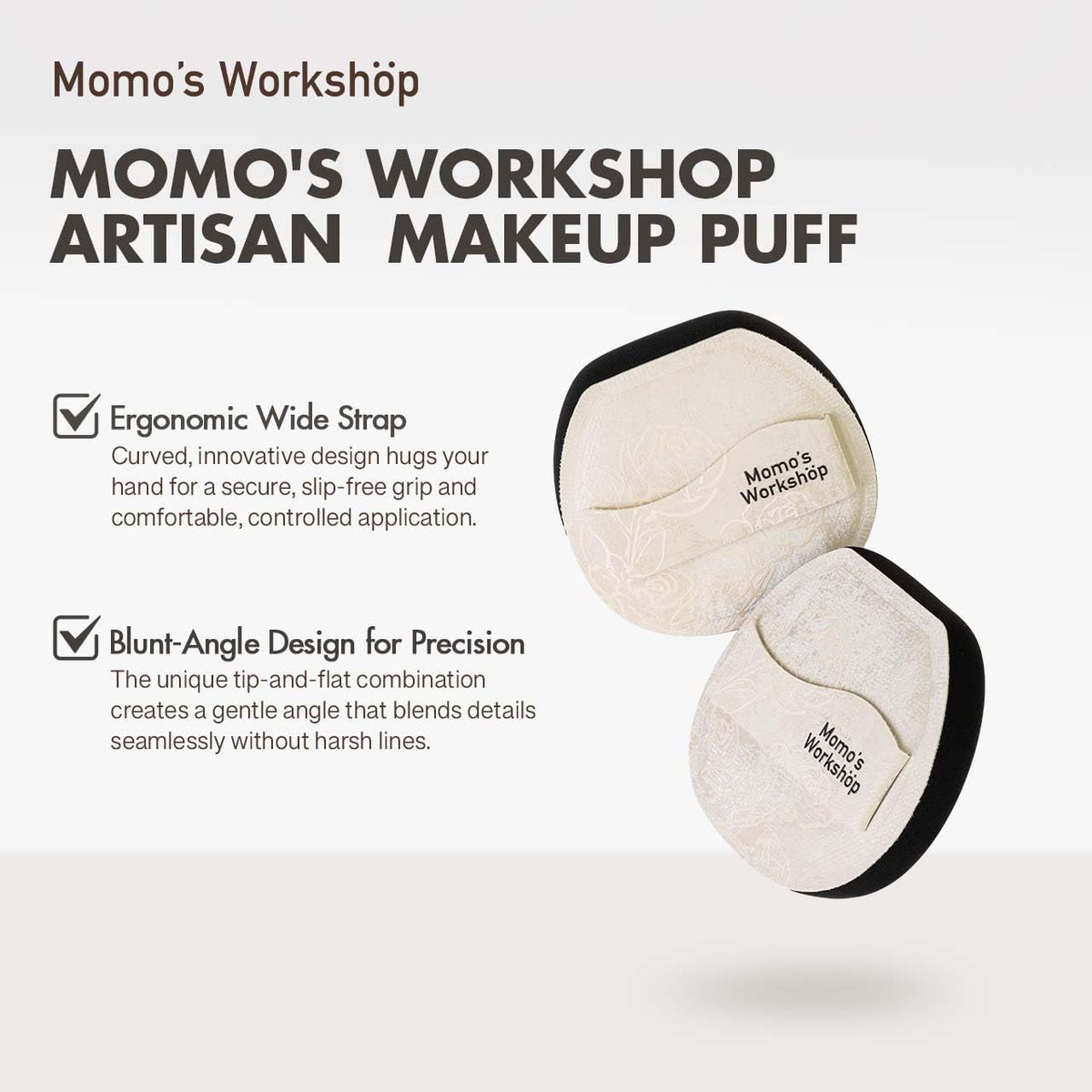 Satin White Flat-cut Shape Makeup Sponge,Firm Bounce Rubycell,Cushion Sponge with Wide PU Leather for Quick-Dry/Full Coverage Foundations, Cosmetic Puff,2pcs Beauty Puffs &Storage Case