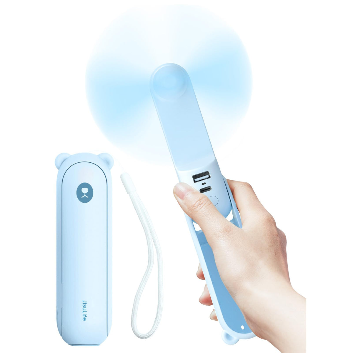 JISULIFE Handheld Fan with 4500 mAh Powerbank Max 37 Hours Runtime, Pocket Portable Battery Operated or USB Powered Folding Personal Fan, 3 Speeds, Gifts for Women Men Kids Gift for Festival-Black