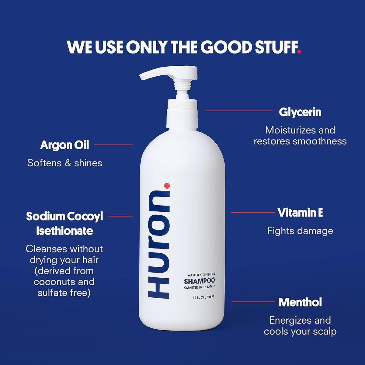 Huron Jumbo Shower Kit - Shampoo, Conditioner, & Body Wash For Men - Citrus + Eucalyptus Scent - Hydrating & Nourishing Men’s Shampoo & Conditioner (30.3 Oz Each)